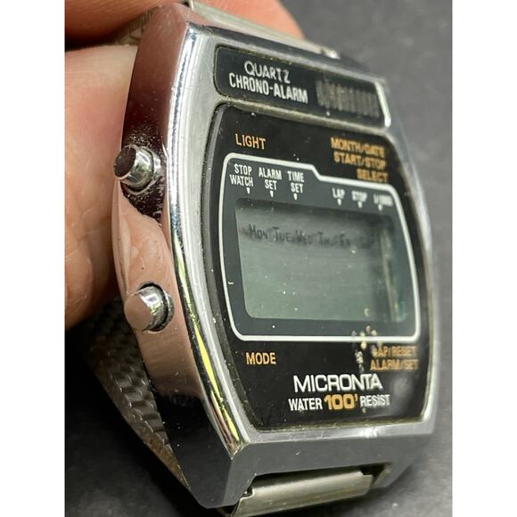 Vintage 1980\'s Micronta Alarm Chronograph Watch Digital LCD Stainless Steel